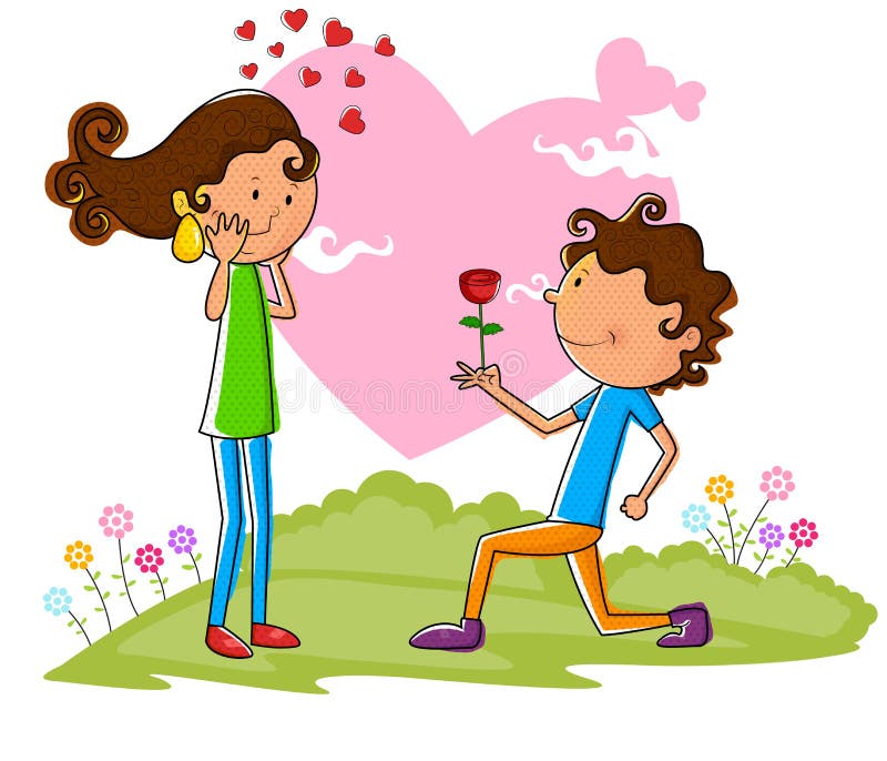 Love couple proposing with rose stock illustration Love couple proposing with rose stock illustration