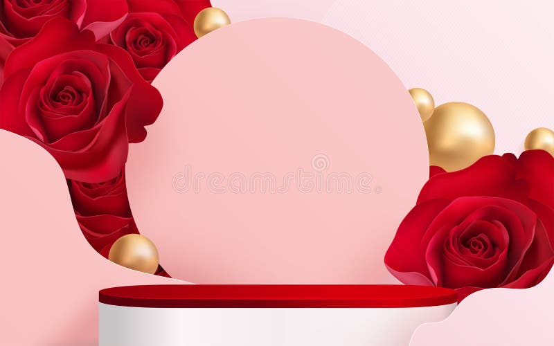 3d Background Products for Valentineâ€™s Day Podium in Red Rose Background  Vector 3d with Cylinder. Podium Stand To Show Cosmetic Stock Vector -  Illustration of pastel, romantic: 227533257
