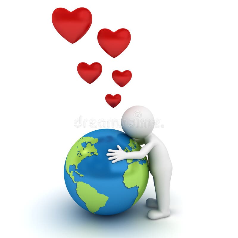 Love the Earth Concept 3d Man Hugging Blue Globe Stock Illustration ...