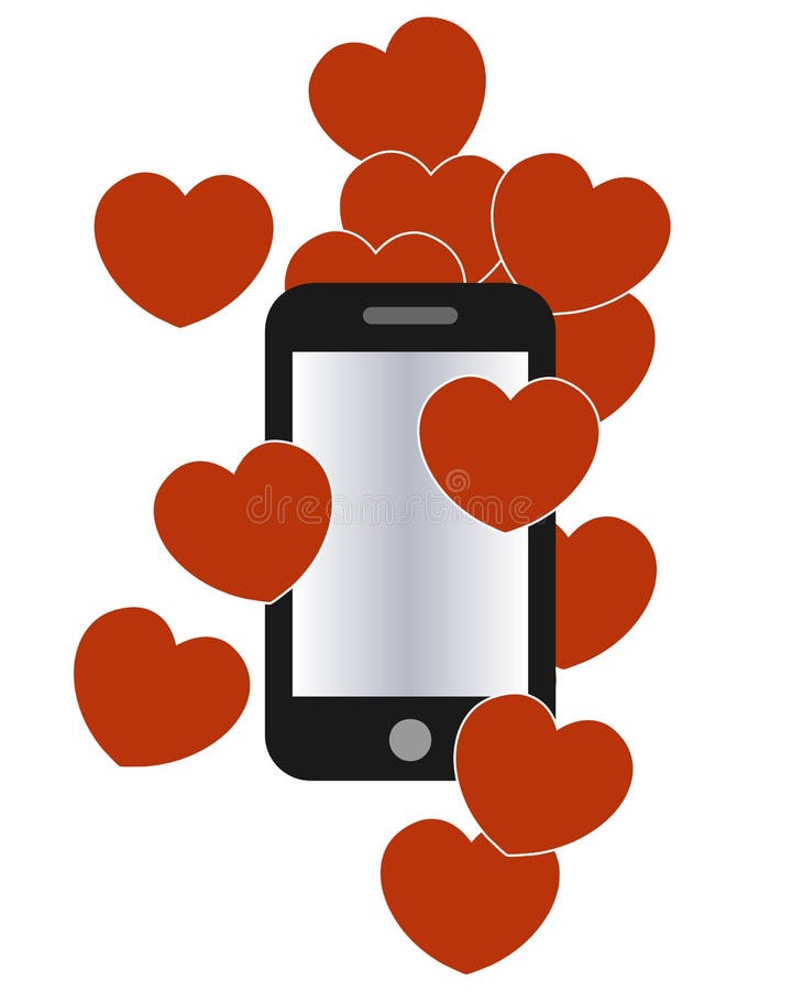 Love hears and smartphone graphic vector illustration