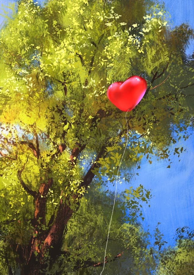 Love heart balloon stuck in a tree branches vector illustration Love heart balloon stuck in a tree branches vector illustration