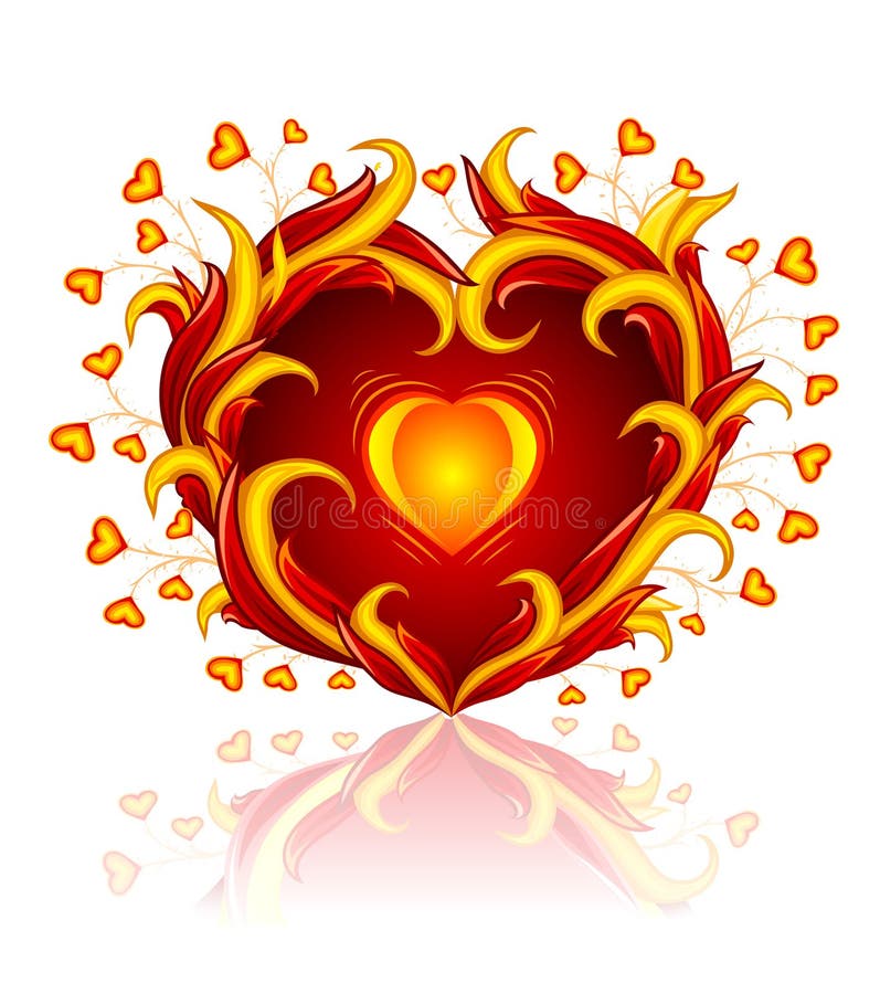 Love heart burning in blaze