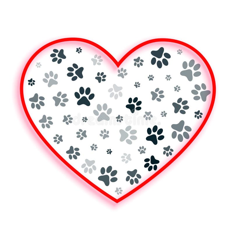 Dog or Cat Paw Print with Heart Pattern Design Stock Vector
