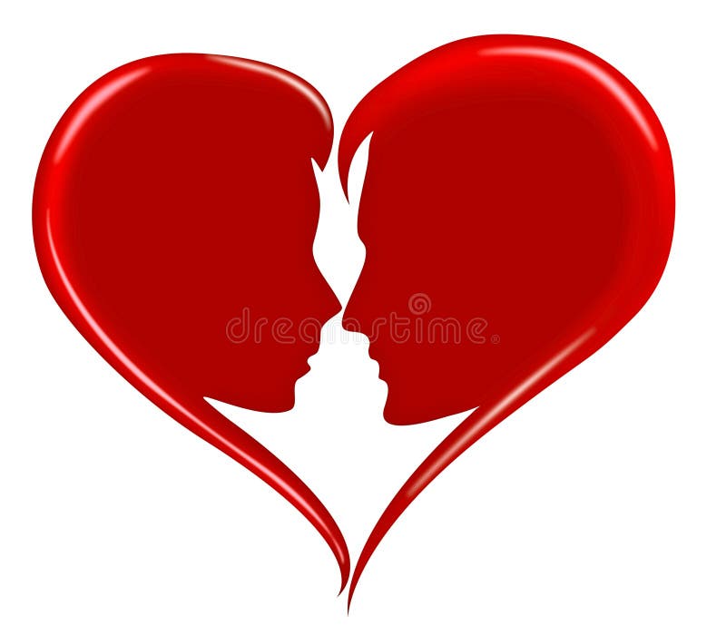 Rosso cuore amore felice giorno di san valentino romanticismo concetto di incontri amorevole coppia fidanzata e il fidanzato silhouette pronto a baciare faccia a faccia gli amanti della silhouette 