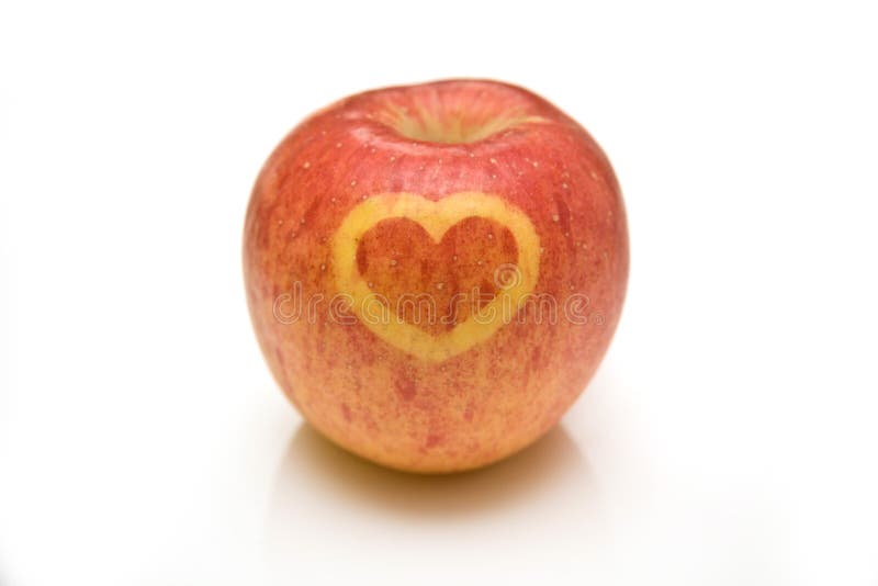 Love heart shape on apple stock image. Image of isolated - 8269279