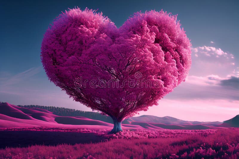 Green Love Heart Tree Poppies HD wallpaper