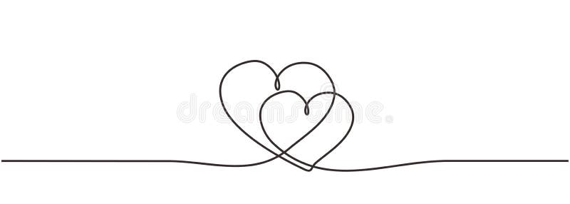 Love hearts sign continuous one line drawing. Single lineart hand drawn of romantic wedding invitation element vector illustration