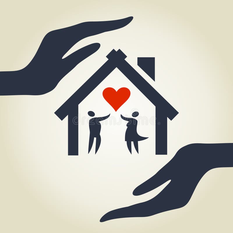 Colorful Sticker Silhouette of Hands Holding a House with Heart Inside