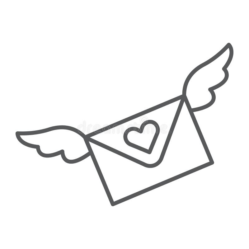 Love letter thin line icon, message and envelope, love email sign, vector graphics, a linear pattern on a white vector illustration