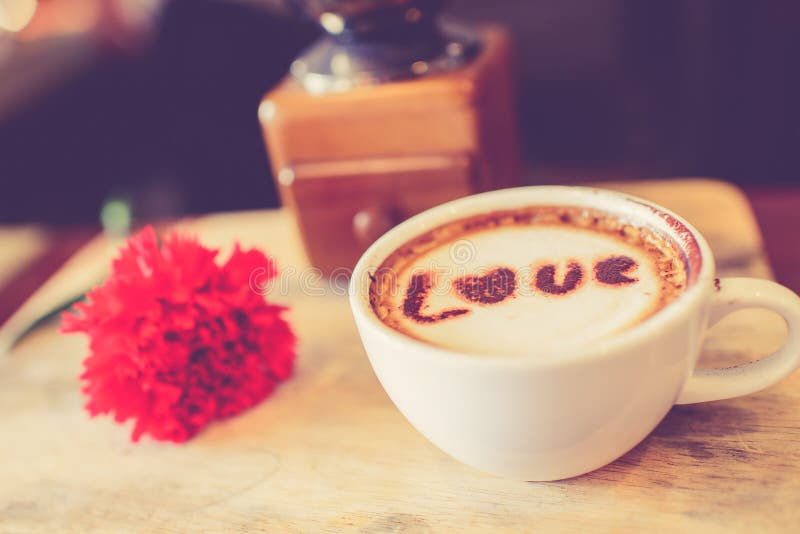 Love Message on Coffee Cup on Wood Stock Photo - Image of fresh