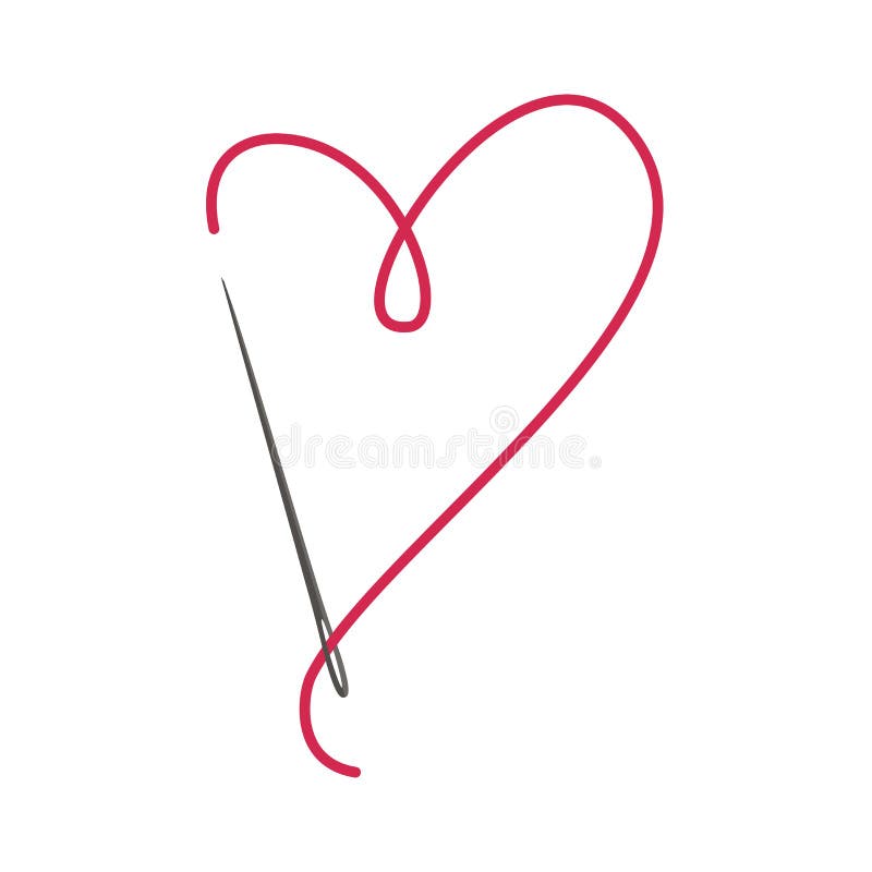 Love of Needlework. a Needle with a Red Thread in the Shape of a Heart ...