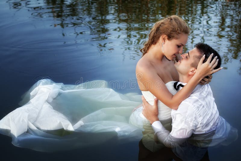 Love And Passion Kiss Of Married Couple In Water Stock Photo Image