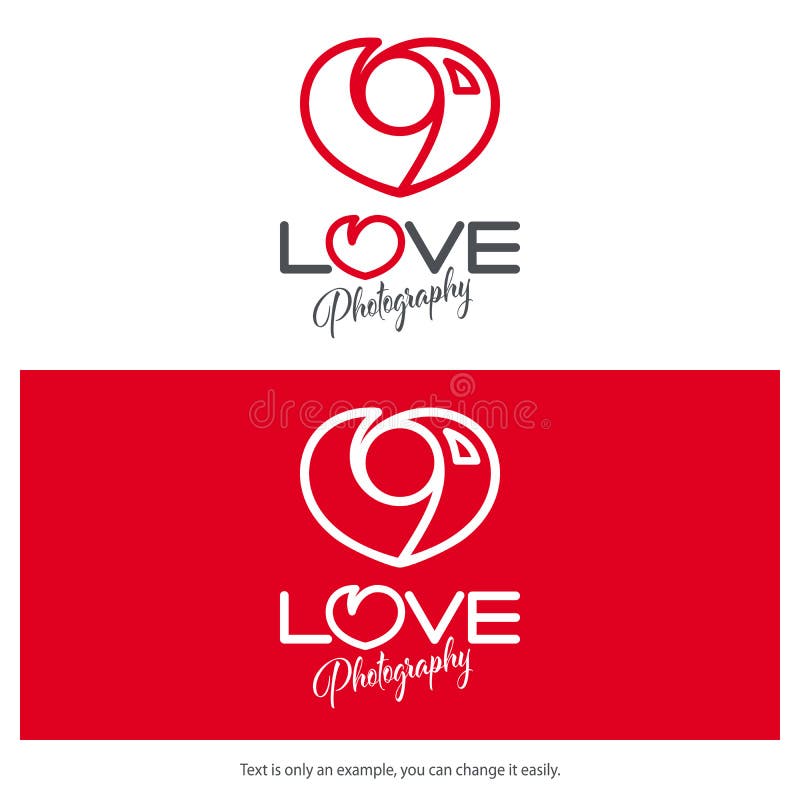 Love photography logo design. Minimal camera icon heart shaped. stock illustration Love photography logo design. Minimal camera icon heart shaped. stock illustration