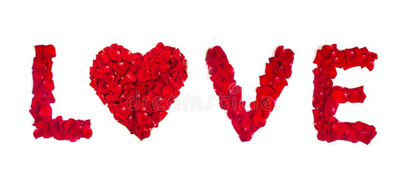 Love of rose petals isolated on white