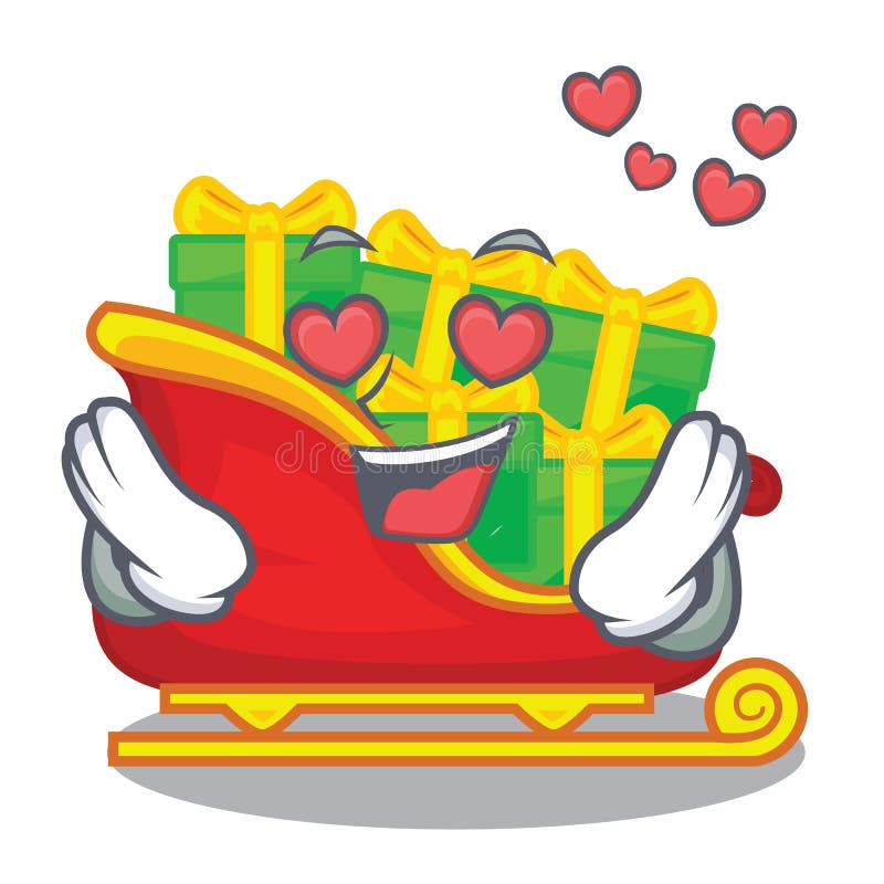In love Santa sleigh with christmas character gifts stock illustration In love Santa sleigh with christmas character gifts stock illustration
