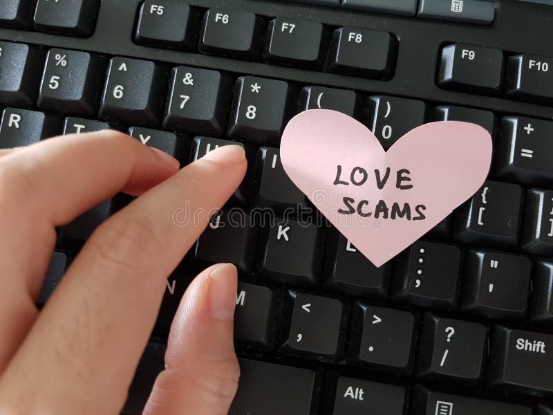 Love Scam awareness concept. A person tricked by online romance scammer