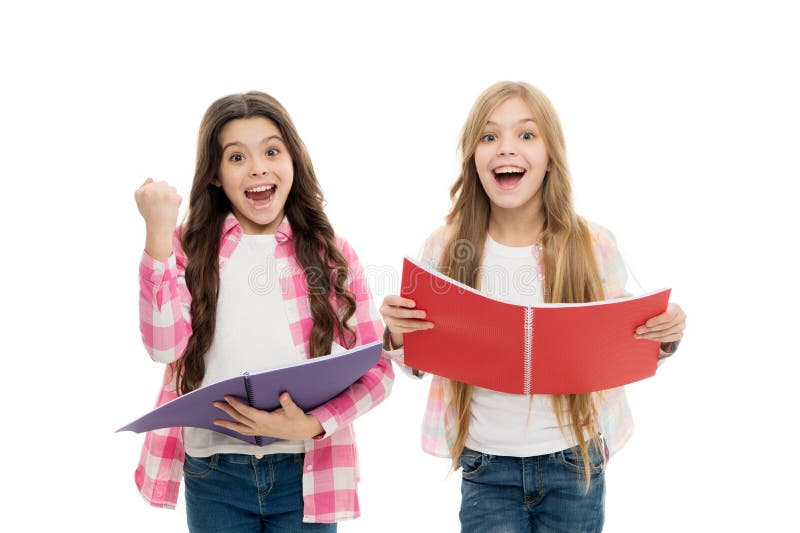 We love study. Studying is fun. Buy book for extra school course. Language courses for youth. Girls with school stock image We love study. Studying is fun. Buy book for extra school course. Language courses for youth. Girls with school stock image