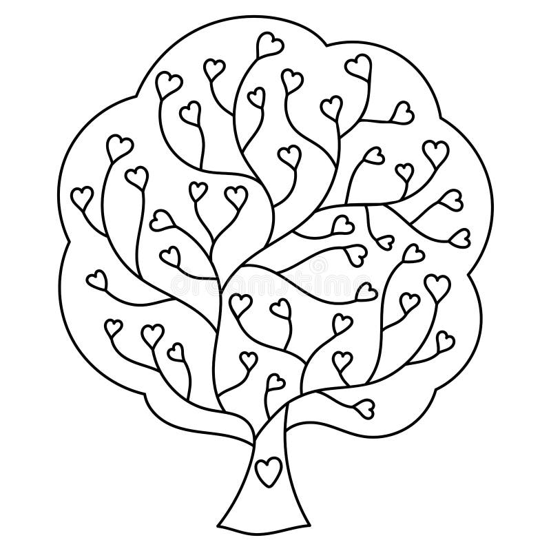 Love Tree Concept. Linear Drawing Tree with Hearts. Greeting Card