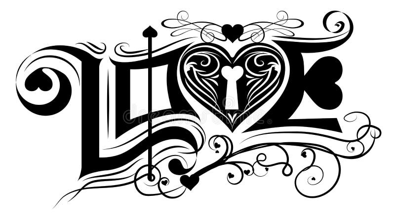 Love typography vintage classic black and white vector design. stock illustration