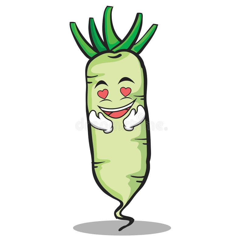 In Love White Radish Cartoon Character Stock Vector - Illustration of