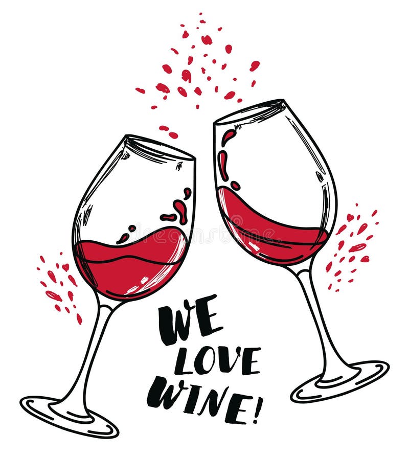 `We love wine` poster with two wine glasses