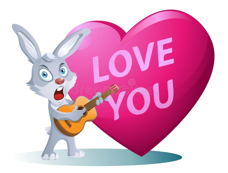 Love You. Funny Rabbit Playing Guitar and Singing a Song on the Stock  Vector - Illustration of cheerful, cartoon: 84608146