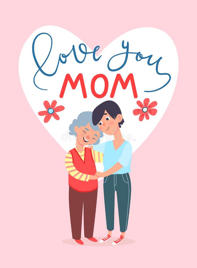 Love you mom card template stock vector. Illustration of mothers - 190047439