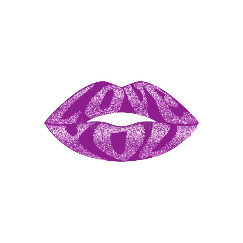 Love You Quotes with Glitter Letters in Form of Lips Stock Vector