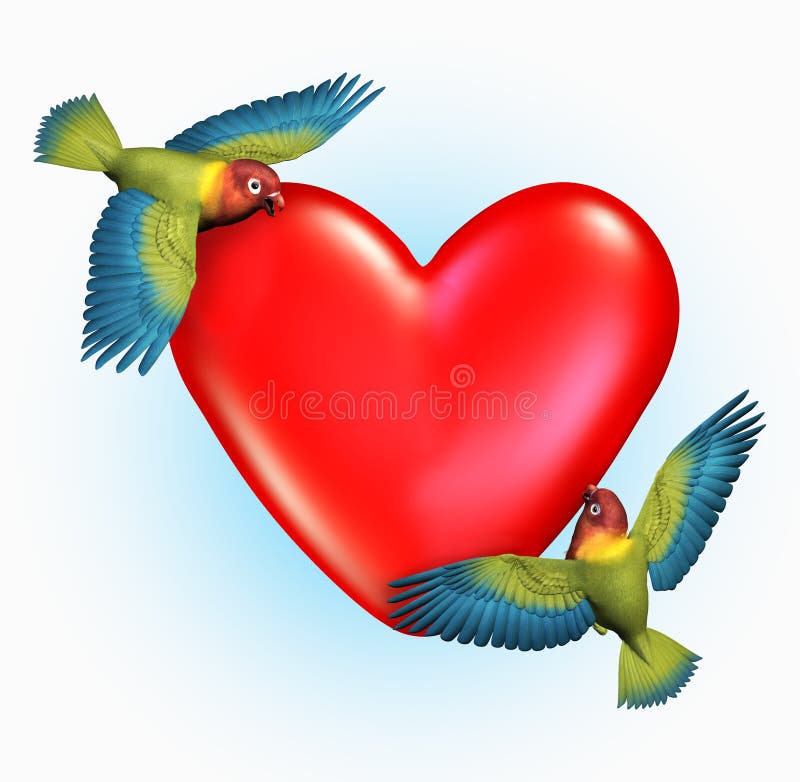 Lovebirds Flying Near a Heart Includes Clipping Path Stock