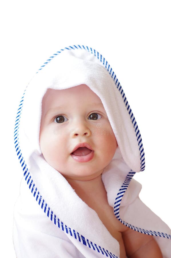 Lovely Baby Wrapped in Towel on White Background Stock Image - Image of ...