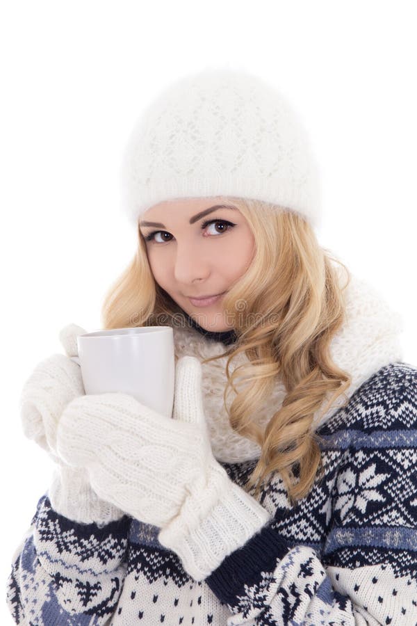 Winter Girl with Cup of Hot Chocolate Stock Image - Image of mitts ...
