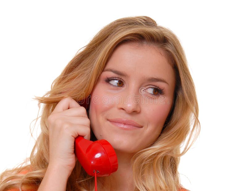 Lovely Blond Girl on Telephone Stock Photo Image of model