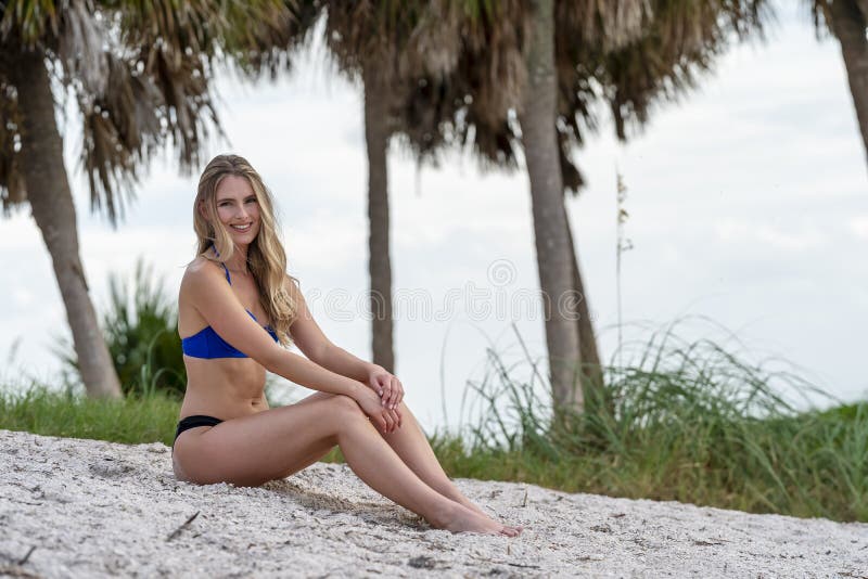 Lovely Blonde Bikini Model Posing Outdoors On A Caribbean Beach Stock Photo Image Of Beautiful