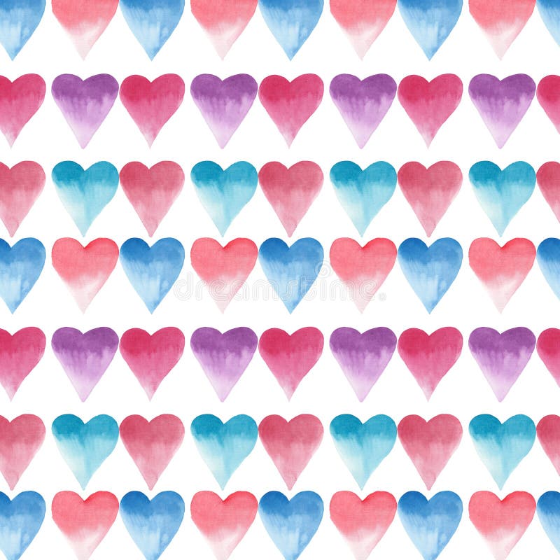 Lovely bright hearts pattern watercolor hand sketch royalty free illustration