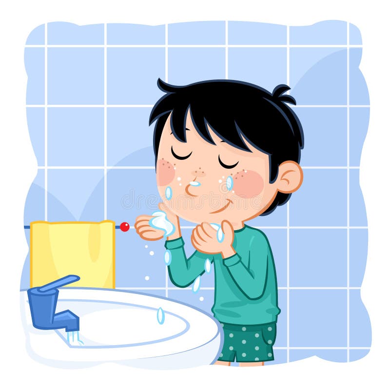 Daily Routine Actions - Washing Face Stock Illustration - Illustration of  bedtime, cute: 106218124