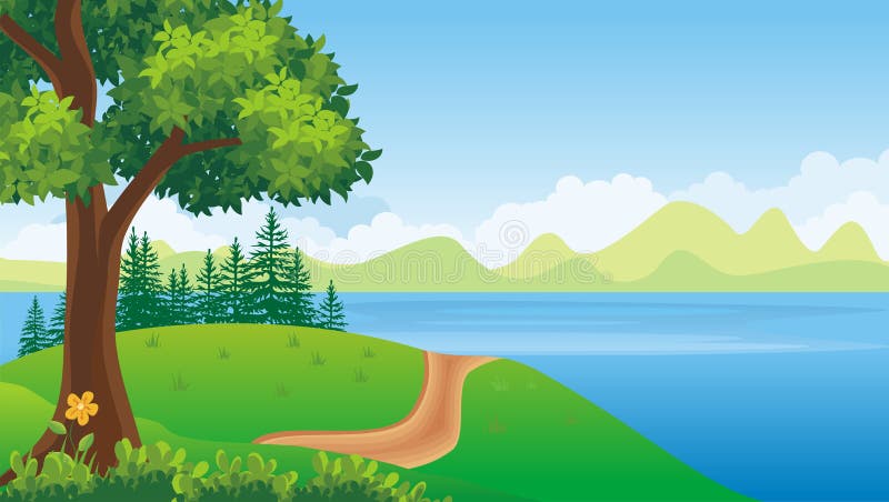 Lovely Cartoon Nature Landscape Background Stock Vector - Illustration