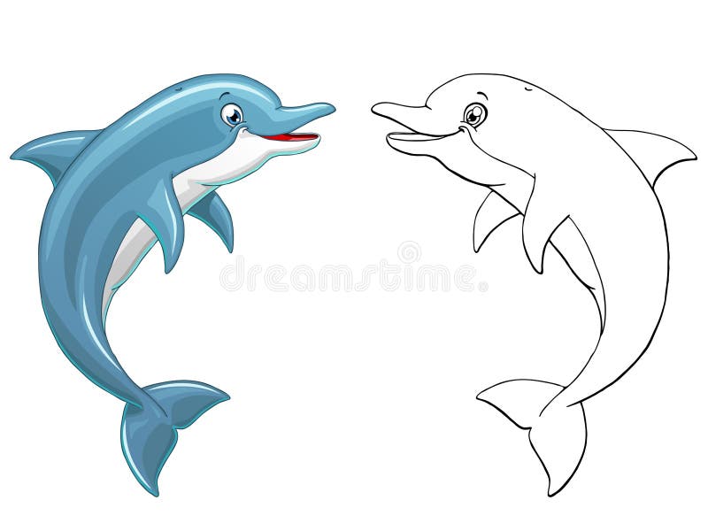 Dolphin Jumps Colorful and Outline Stock Illustration - Illustration of  cute, line: 105841247