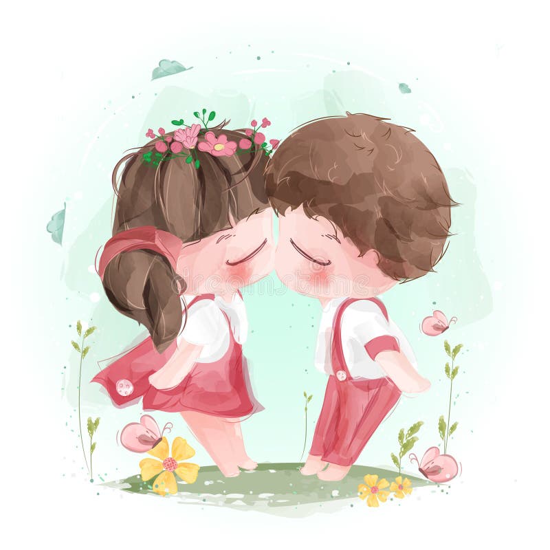 A Lovely Couple Kissing on Valentine`s Day Amidst the Vibrant Nature Stock  Illustration - Illustration of kiss, cartoon: 185859219