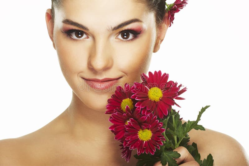Lovely Girl With Red Flower Stock Photo Image of female, long 7162398
