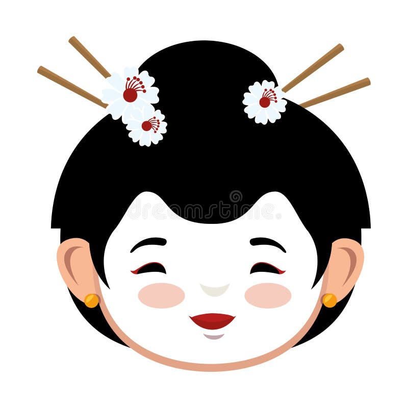 Lovely girl red kimono japanese icon graphic