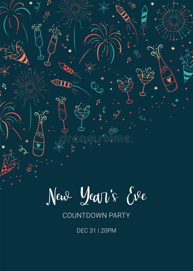 Lovely hand drawn party seamless pattern, great for New Year`s Eve, banner, textiles, banner, wallpaper, wrapping - vector design