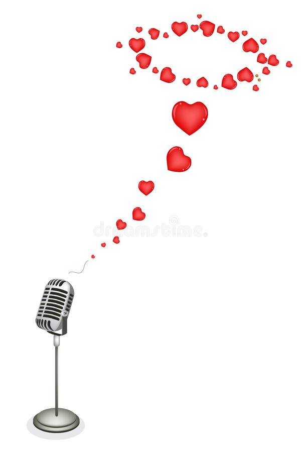 Lovely Hearts with Retro Microphone on Brown Backg