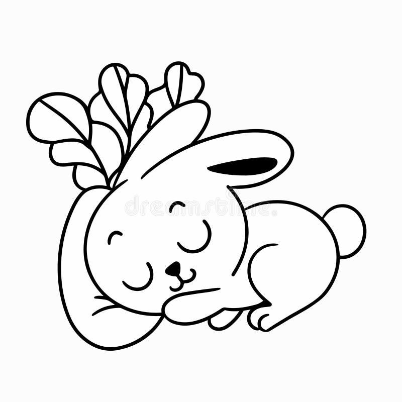 Lovely Little Bunny Sleeping Coloring Page Doodle Illustration Stock Vector - Illustration of ...