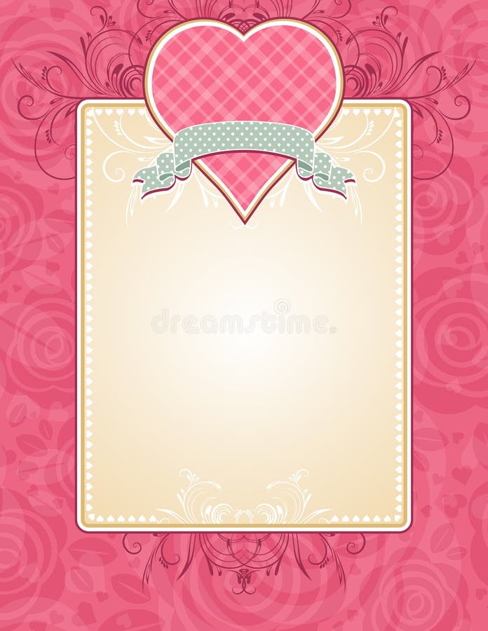 Lovely pink heart with grey ribbon