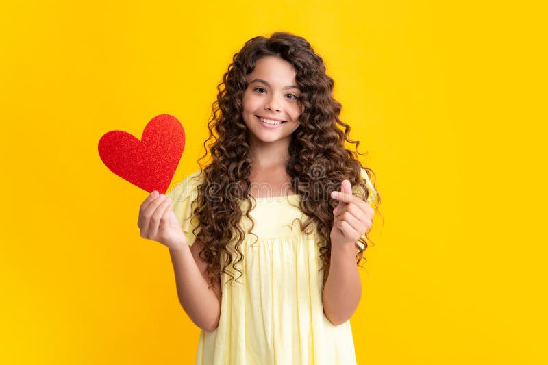 Lovely Teenager Portrait. Teenage Girl Hold Shape Heart, Heart-shape ...