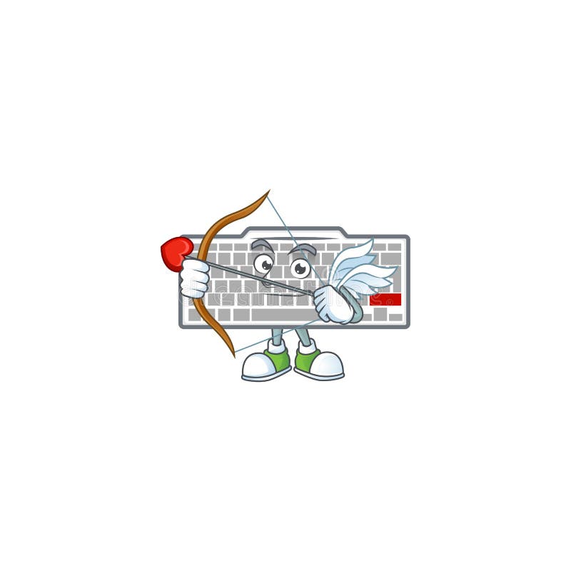 A lovely white keyboard Cupid with arrow and wings vector illustration