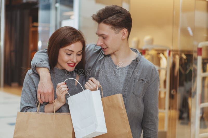 Lovely Young Couple Shopping At The Mall Together Stock Image Image