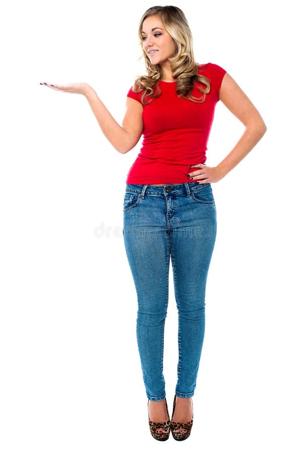 Lovely Young Female Presenting Copy Space Stock Image Image Of Beauty