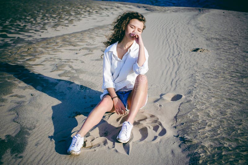 Woman With Curly Hair, The Romance Of Youth, A Journey Walk On A Warm ...