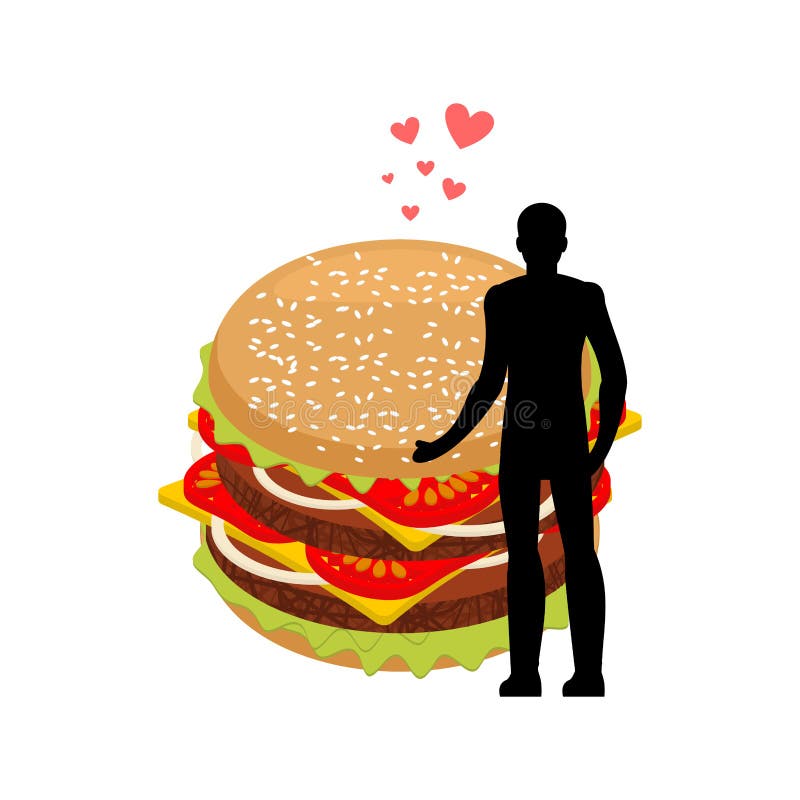 Lover Fast Food. Man and Hamburger Embrace. Guy and Burger. Love Stock ...
